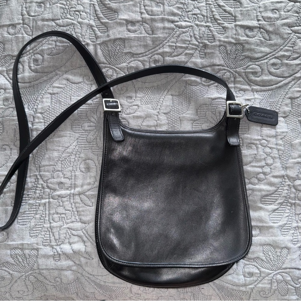 Vintage Coach Hippie Flap Bag Black Leather